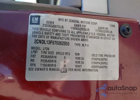 2007 Chevrolet Equinox Ls from USA, damaged, VIN 2CNDL13F976062850